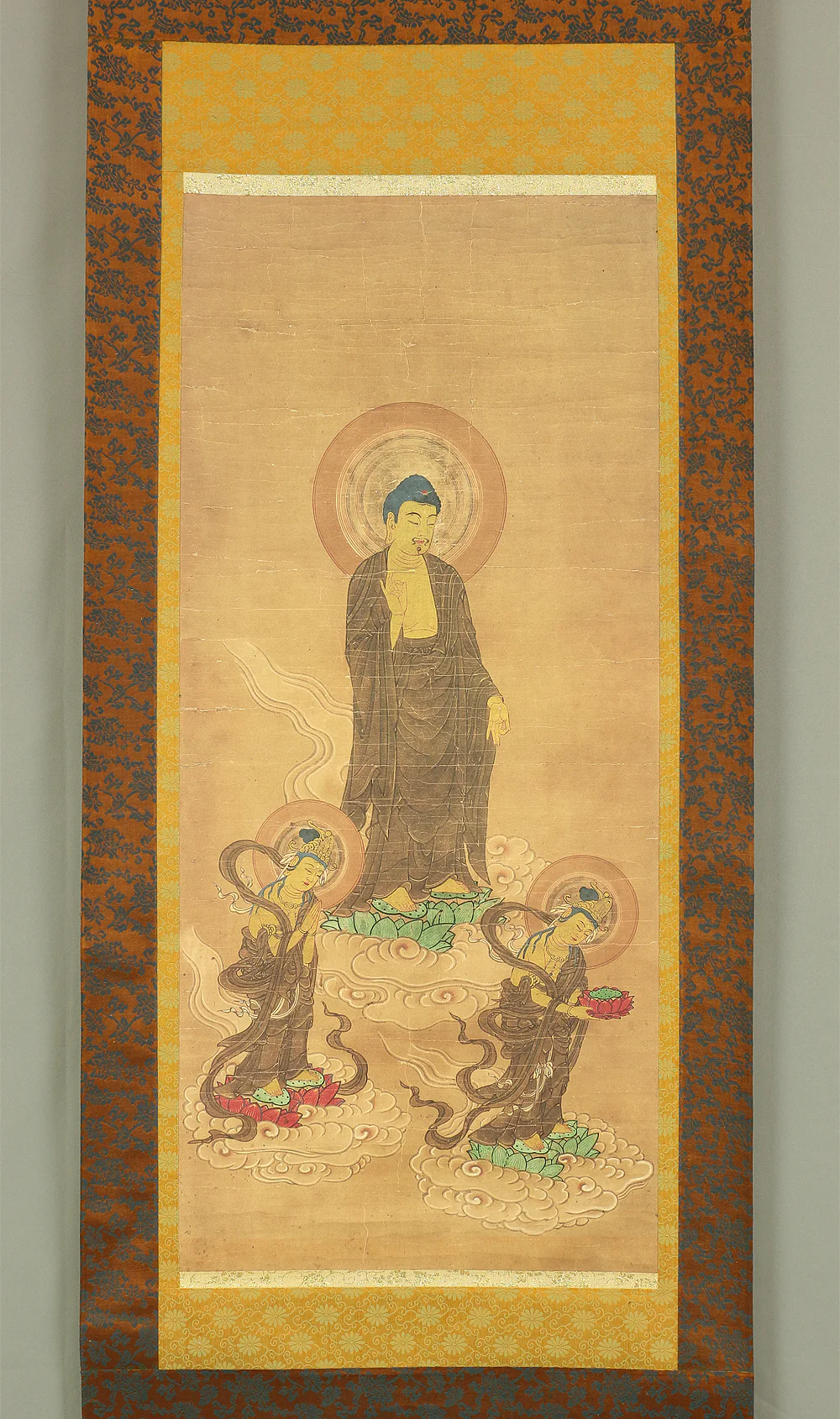 Print - 阿弥陀三尊来迎図 Amitabha Sanzon Raigou-zu with Original Box (Tomobako) / Japanese kakejiku kakemono hanging scroll RC623