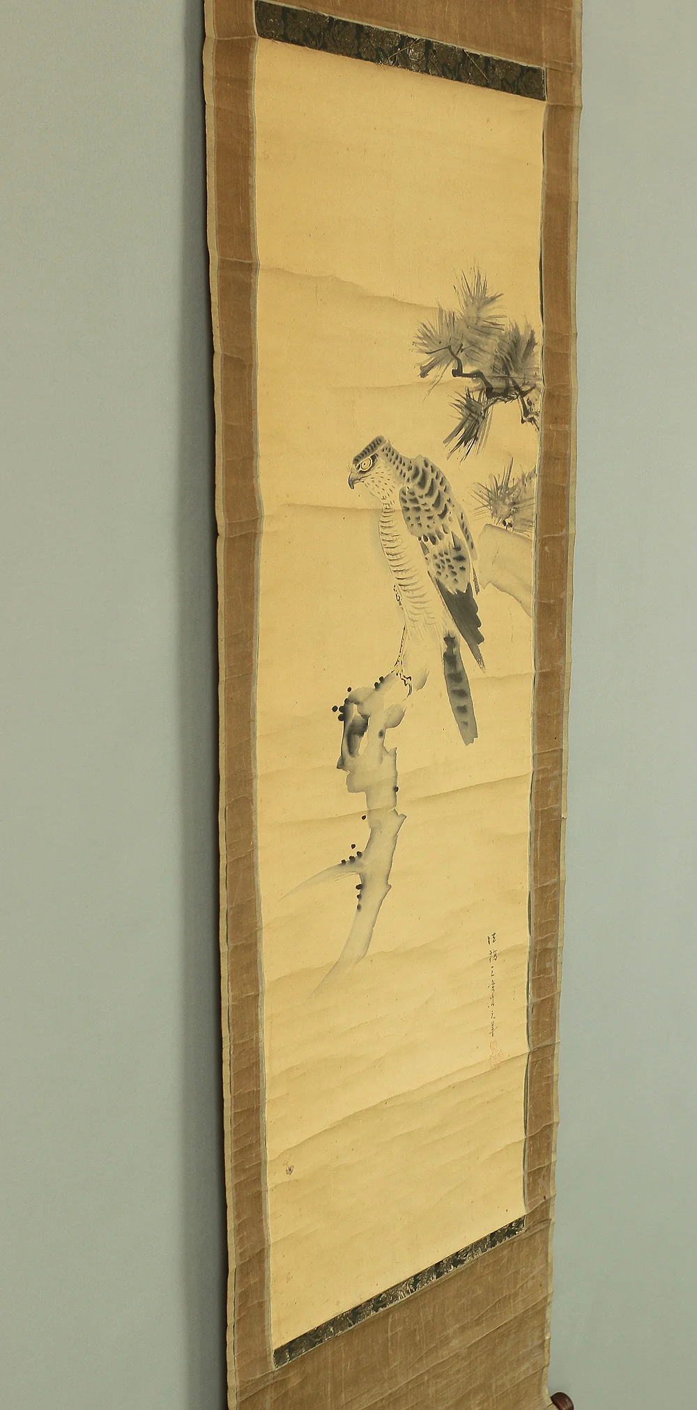 安達三楽斎元善 Adachi Sanrakusai Motoyoshi (b1791) Japanese antique art kakejiku kakemono wall hanging scroll / Hawk and Pine RB130 - Image 13