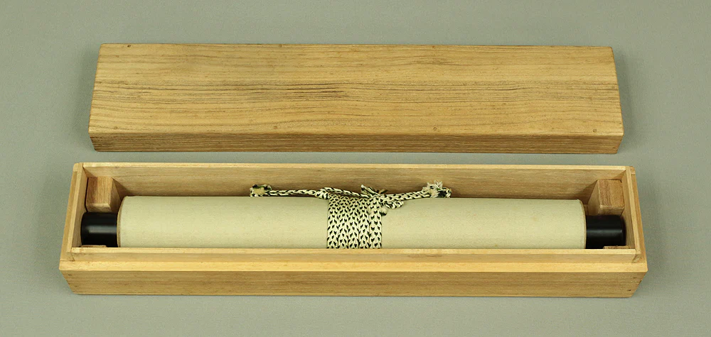 狩野栄川院典信 Kano Eisenin Michinobu 冷泉宗家 Reizen Soke Japanese antique art kakejiku kakemono wall hanging scroll / Hazy moon & Tanka poem with Box W117 - Image 9