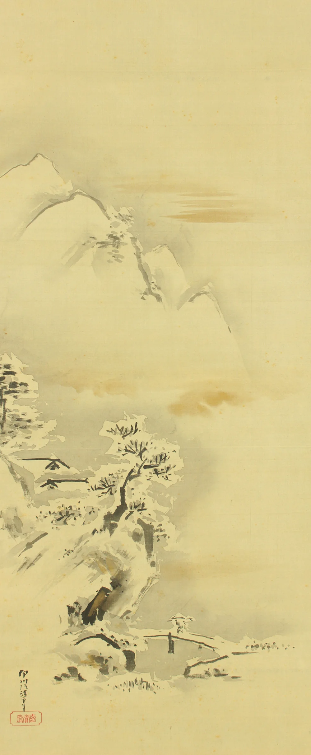 狩野伊川院栄信 Kano Isenin Naganobu (1775-1828) Japanese antique Paired kakejiku kakemono wall hanging scrolls / Broken Ink (Haboku Sansui) Summer and Winter Landscape with Box RD199 - Image 17