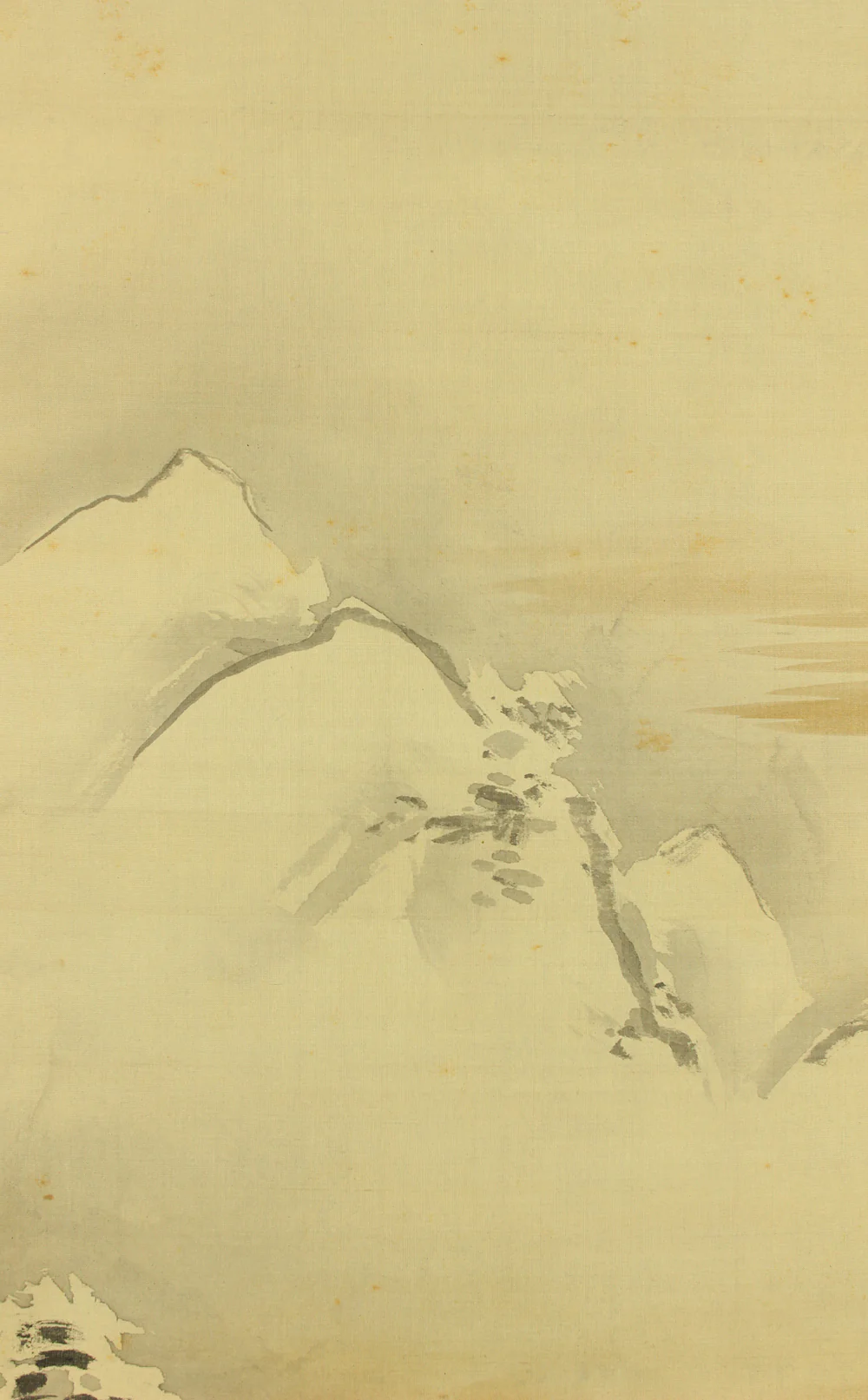 狩野伊川院栄信 Kano Isenin Naganobu (1775-1828) Japanese antique Paired kakejiku kakemono wall hanging scrolls / Broken Ink (Haboku Sansui) Summer and Winter Landscape with Box RD199 - Image 18