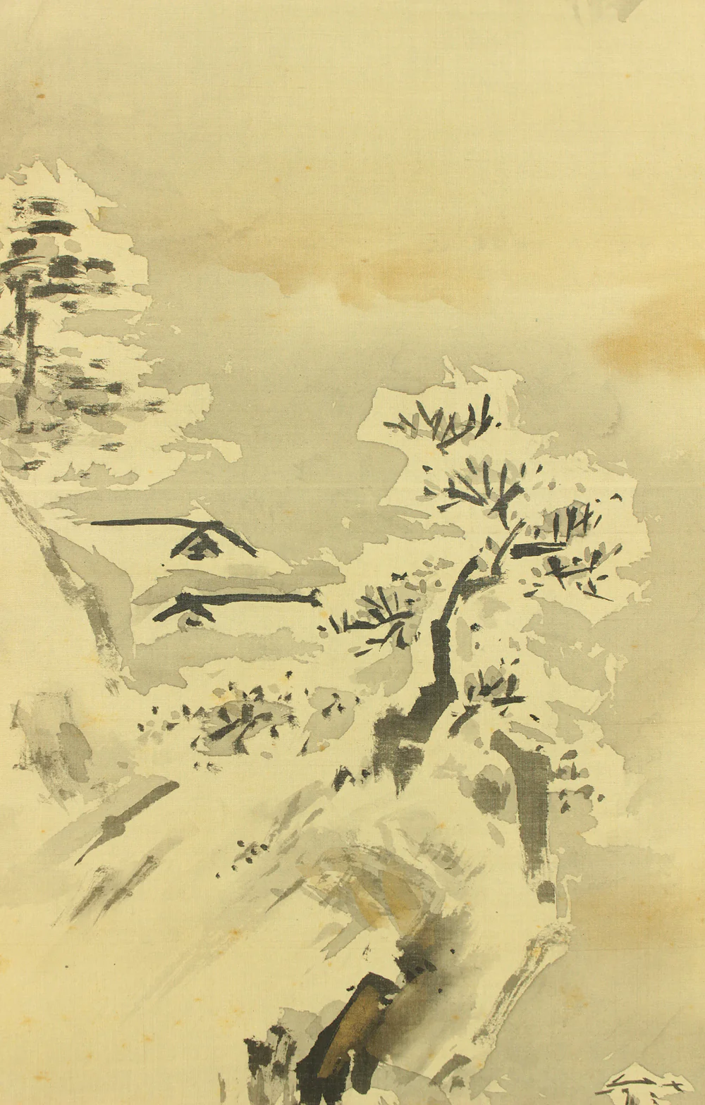 狩野伊川院栄信 Kano Isenin Naganobu (1775-1828) Japanese antique Paired kakejiku kakemono wall hanging scrolls / Broken Ink (Haboku Sansui) Summer and Winter Landscape with Box RD199 - Image 19