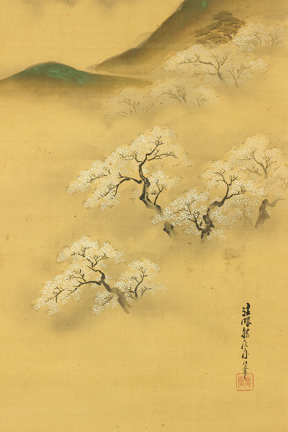 狩野探信守道 Kano Tanshin Morimichi (1785-1836) Japanese antique art Paired kakejiku kakemono wall hanging scrolls / Landscape Painting Spring and Autumn RC533 - Image 9