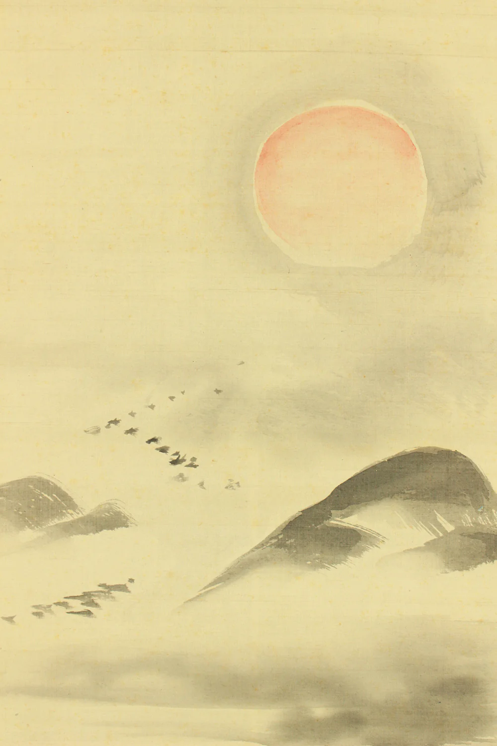 狩野養川院惟信 Kano Yosenin Korenobu (1753-1808) Japanese antique Paired kakejiku kakemono wall hanging scrolls / Landscapes Rising Sun and Moon with Appraised Box RD631 - Image 5