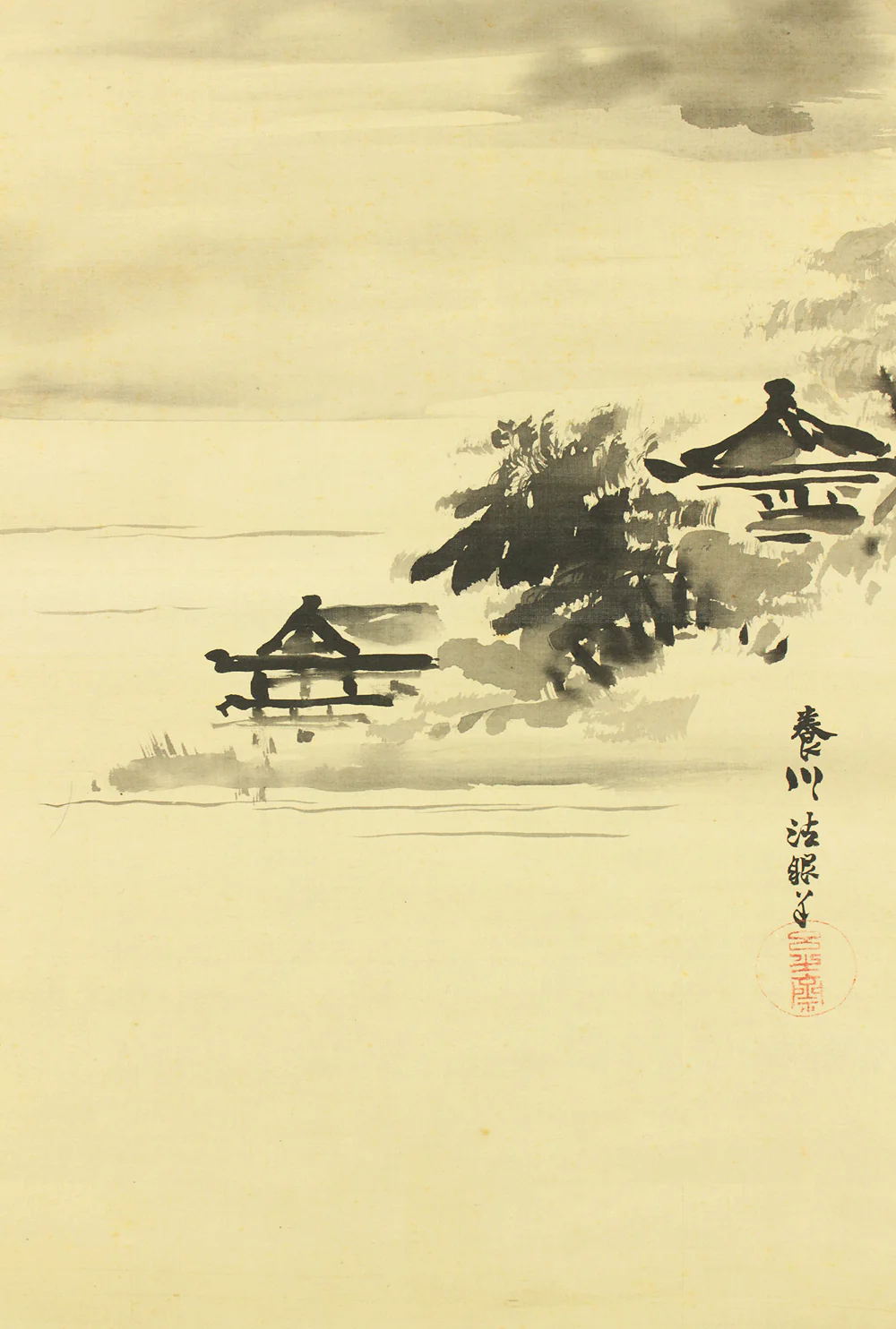 狩野養川院惟信 Kano Yosenin Korenobu (1753-1808) Japanese antique Paired kakejiku kakemono wall hanging scrolls / Landscapes Rising Sun and Moon with Appraised Box RD631 - Image 9