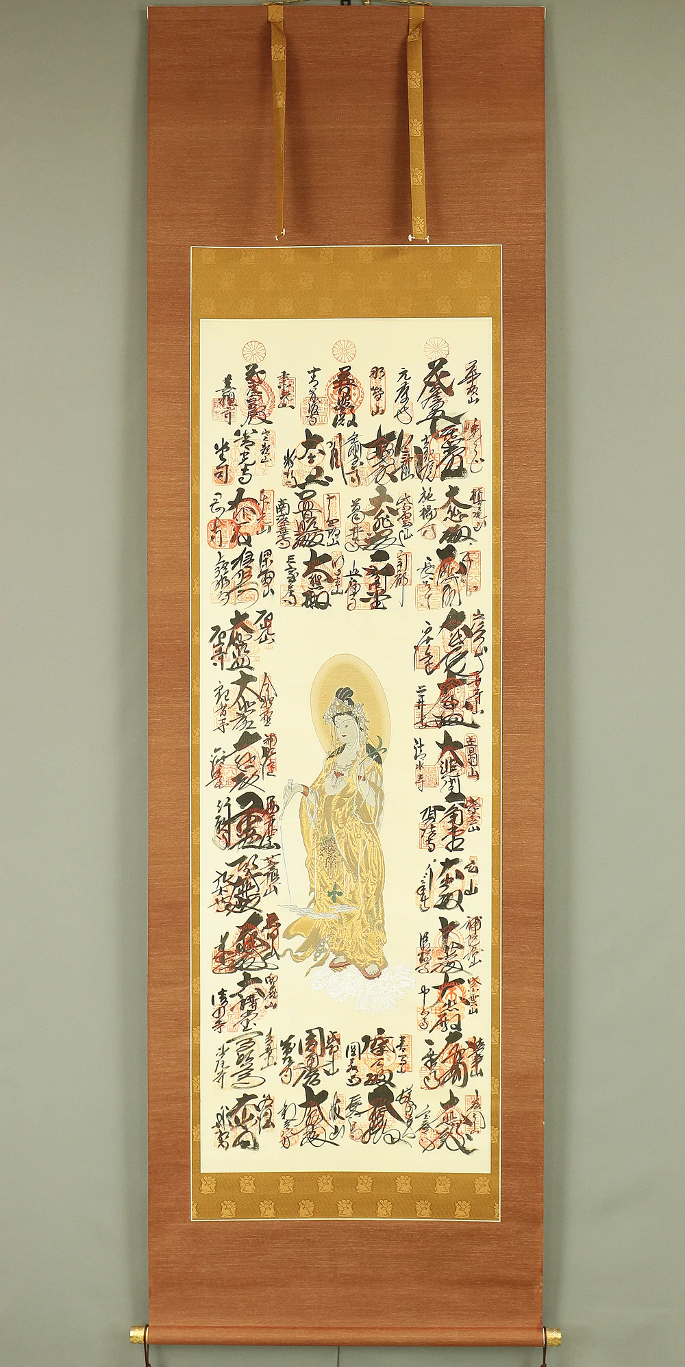 西国三十三ヶ所 Saigoku 33 Pilgrimage Places Kannon Bosatsu (Embroidery) / Japanese art Buddhism kakejiku kakemono wall hanging scroll W940 - Image 2