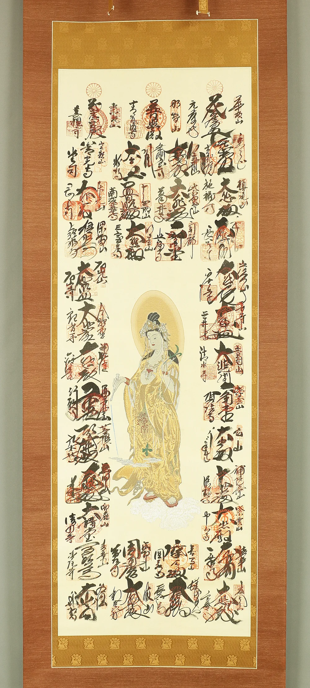 西国三十三ヶ所 Saigoku 33 Pilgrimage Places Kannon Bosatsu (Embroidery) / Japanese art Buddhism kakejiku kakemono wall hanging scroll W940 - Image 3