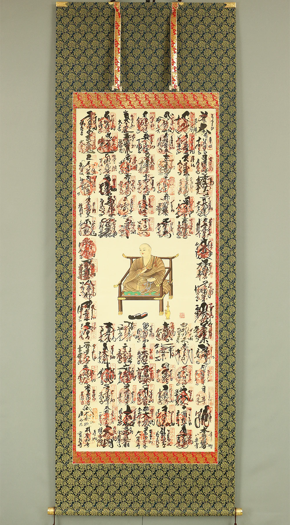 四国八十八ヶ所 Shikoku 88 Pilgrimage Places Kobo Daishi Kukai / Japanese art Buddhism kakejiku kakemono wall hanging scroll with Box W944 - Image 2