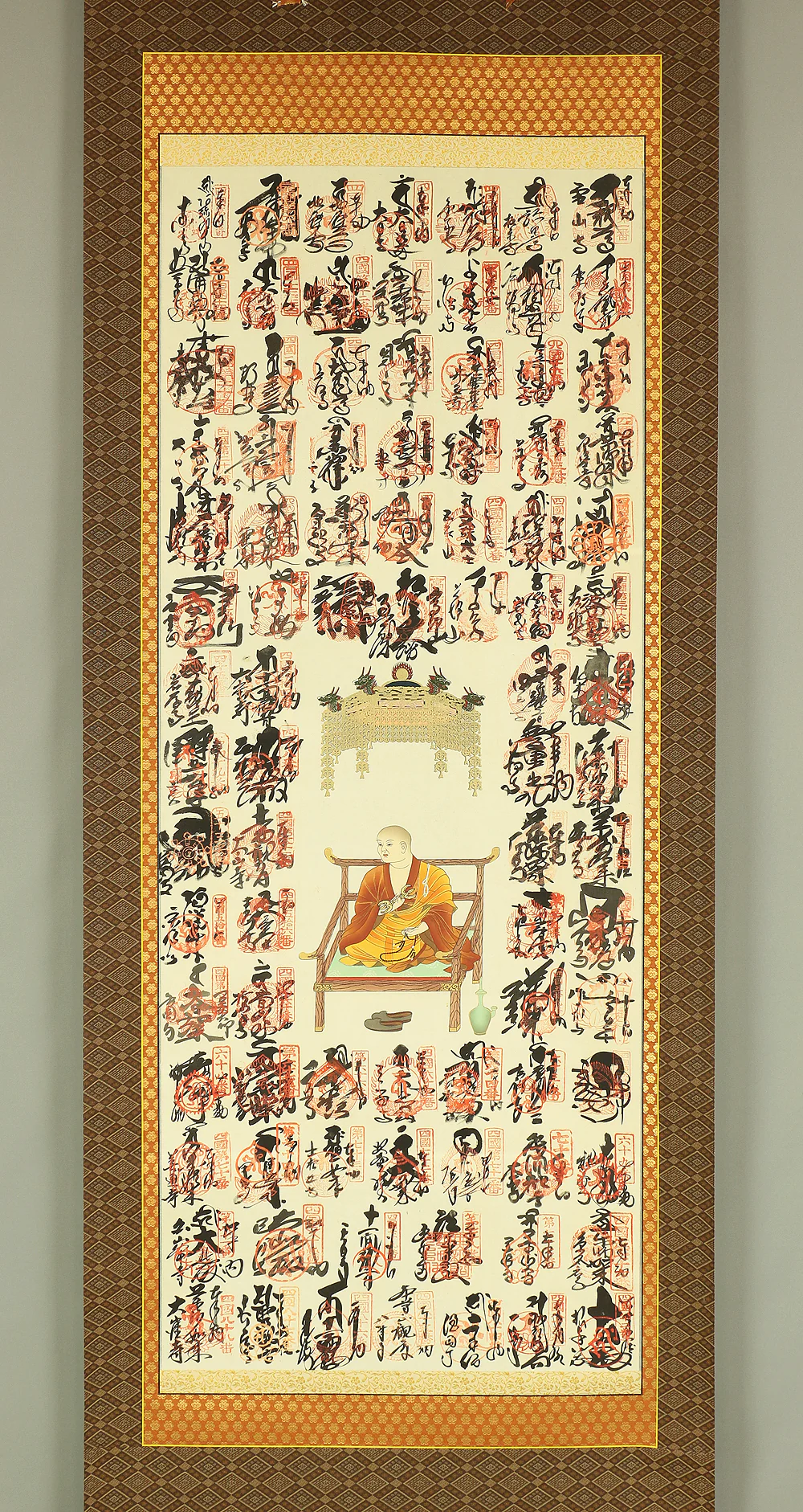 四国八十八ヶ所 Shikoku 88 Pilgrimage Places Kobo Daishi Kukai with Original Box (Tomobako) / Japanese art Buddhism kakejiku kakemono wall hanging scroll RC104