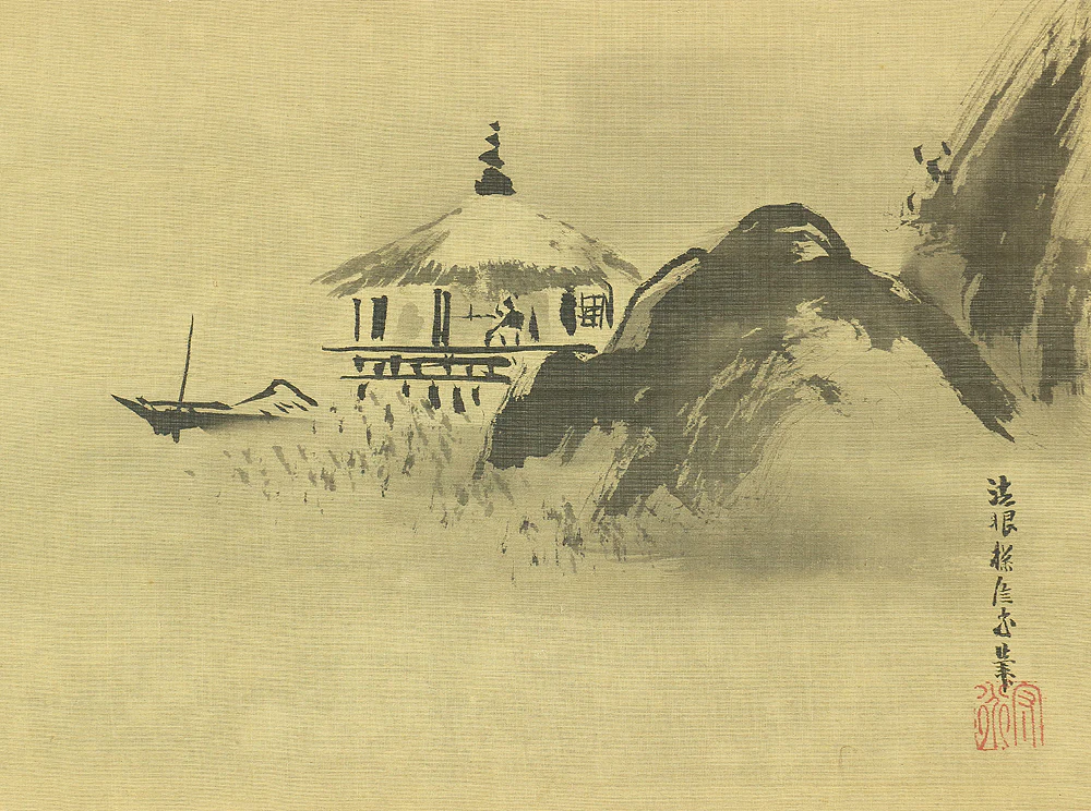 狩野探信守道 Kano Tanshin Morimichi (1785-1836) Japanese antique art kakejiku kakemono wall hanging scroll / Suiboku Ink Landscape Blank Beauty with Box RB568 - Image 11