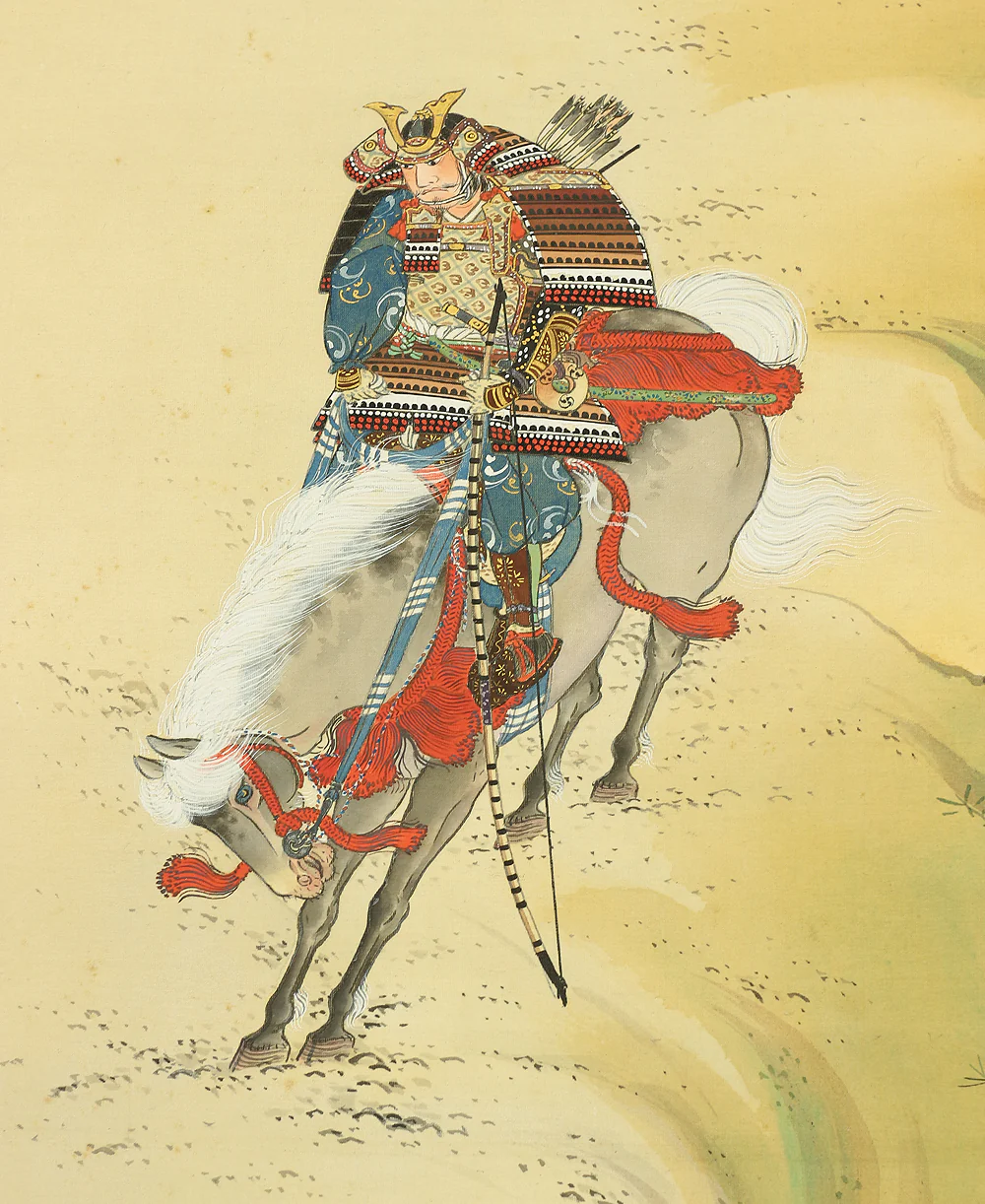川辺旭陵美楯 Kawabe Kyokuryo Mitate (1879-1931) Japanese art kakejiku kakemono wall hanging scroll / Minamoto no Yoshitsune's Samurai descending Cliff A495 - Image 11