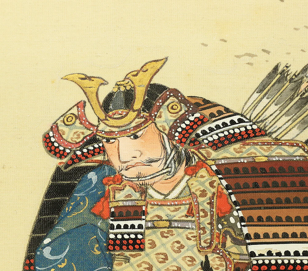 川辺旭陵美楯 Kawabe Kyokuryo Mitate (1879-1931) Japanese art kakejiku kakemono wall hanging scroll / Minamoto no Yoshitsune's Samurai descending Cliff A495 - Image 12