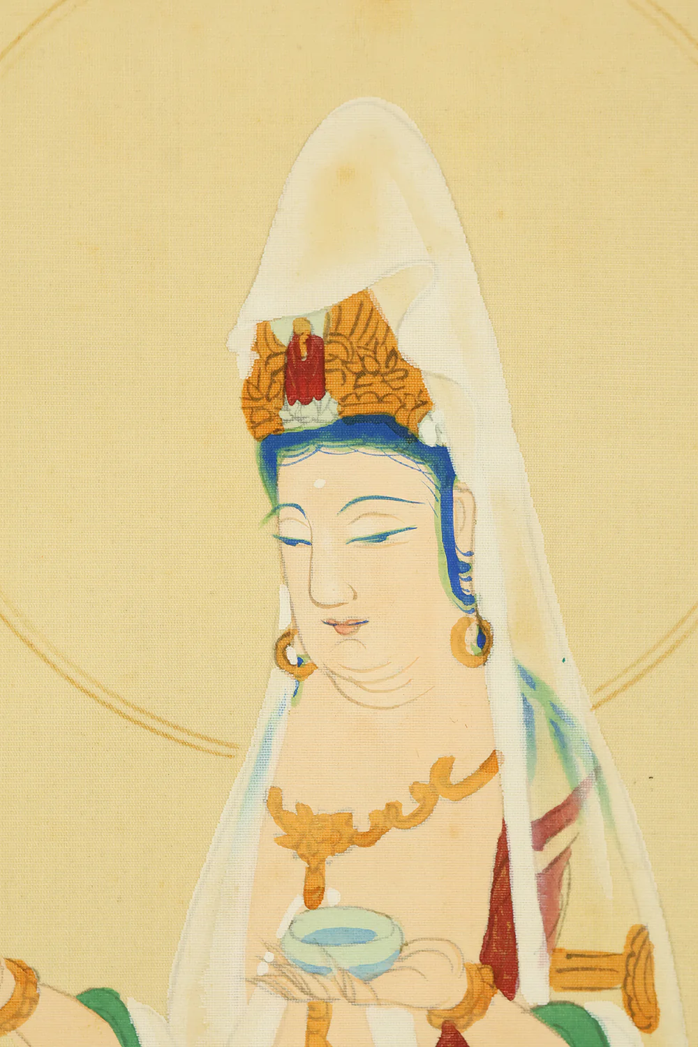 西国三十三所 Saigoku sanjūsanjo (33 pilgrimage places in the West) - Saigoku Kannon Pilgrimage 雲上聖観音 Unjoshokannon (Avalokitesvara Bodhisattva standing on a cloud) with Original Box (Tomobako) / Japanese Buddhism art kakejiku kakemono wall hanging scroll RD894 - Image 9