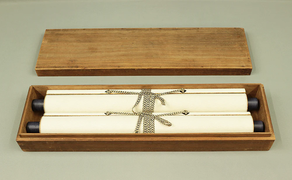 晴川法眼養信 Seisen hogen Osanobu Japanese art Paired kakejiku kakemono wall hanging scrolls / Rising Sun, Pine Tree, and Bamboo with Box RB495 - Image 21