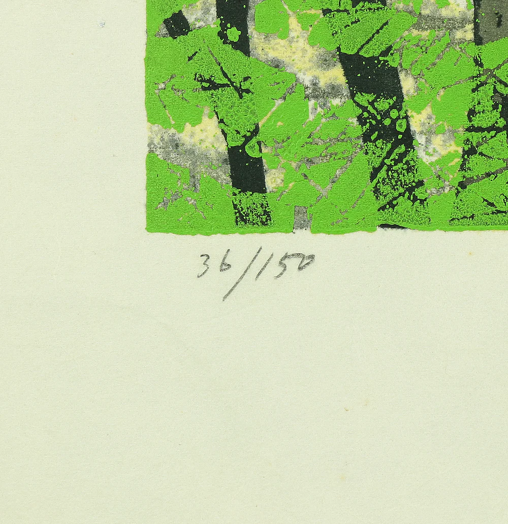 藤田不美夫 Fujita Fumio 1998 (Heisei 10) Japanese Original Woodblock Print Mebuku Mori B 芽吹く森 B (Budding Forest B) signed and numbered by the artist 36/150 NW306 - Image 11