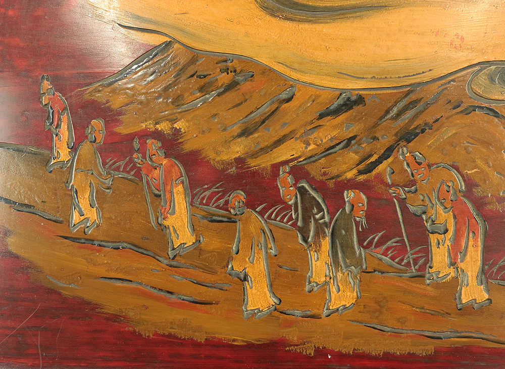 長谷川弓山 Hasegawa Kyuzan Engraving Square Tray "Eight Sages on Mountain Path" painting by 津田白印 Tsuda Hakuin / Japanese tea ceremony utensil VA417 - Image 9