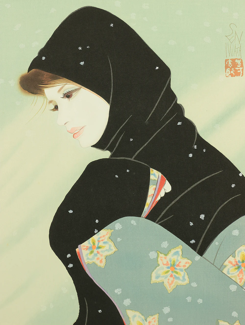 岩田専太郎 Iwata Sentaro (1901-1974) Original woodblock print 'Koyuki'「こゆき」(Light Snow) - 148/450 NW629 - Image 5