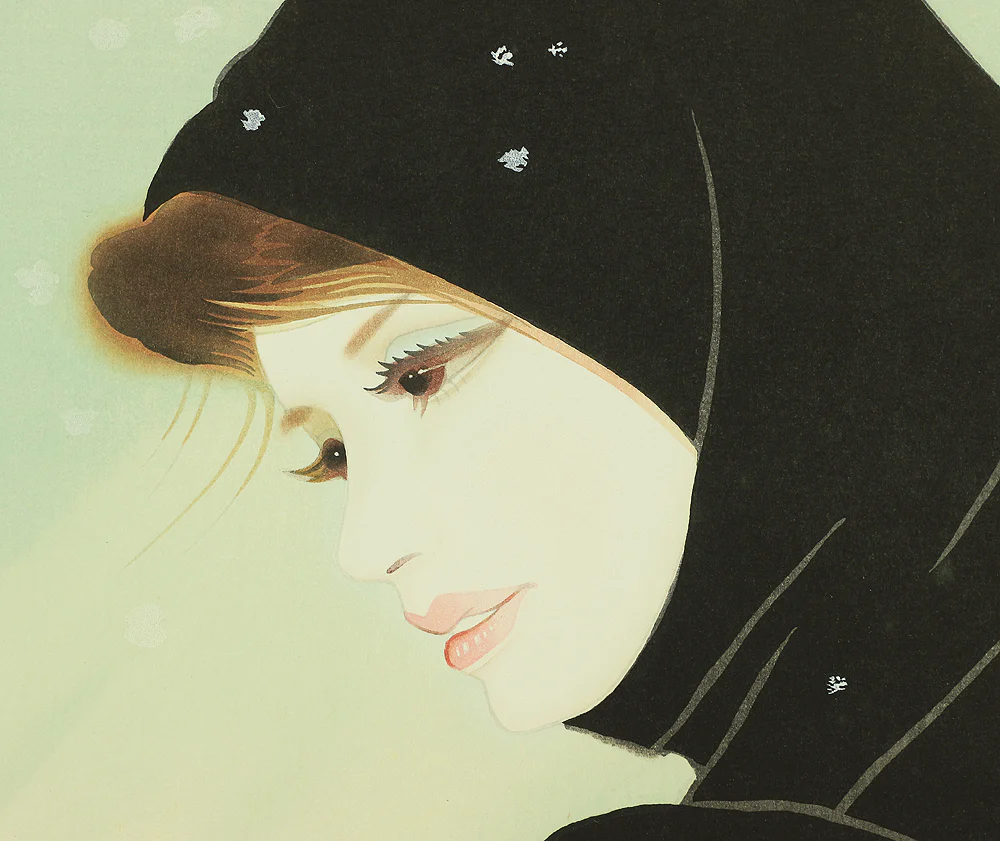 岩田専太郎 Iwata Sentaro (1901-1974) Original woodblock print 'Koyuki'「こゆき」(Light Snow) - 148/450 NW629 - Image 6