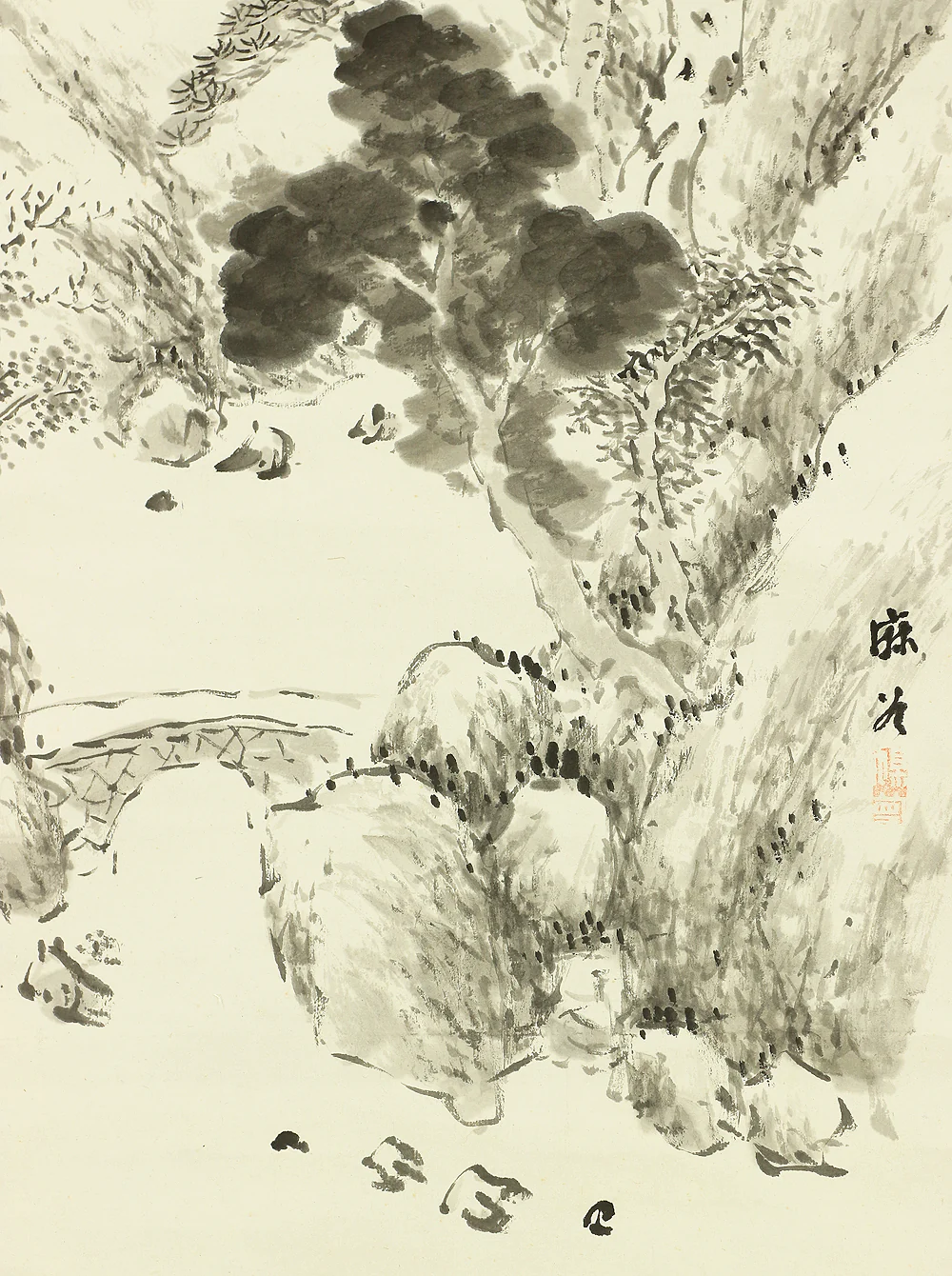 伊豆原麻谷 Izuhara Makoku (1778-1860) Japanese antique art kakejiku kakemono wall hanging scroll / Pine Tree Ravine Sansui Landscape RB550 - Image 10