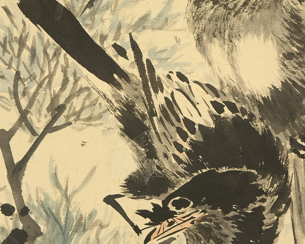 伊豆原麻谷 Izuhara Makoku (1778-1860) Japanese antique art kakejiku kakemono wall hanging scroll / Two Birds Perched on Plum Tree RE580 - Image 10