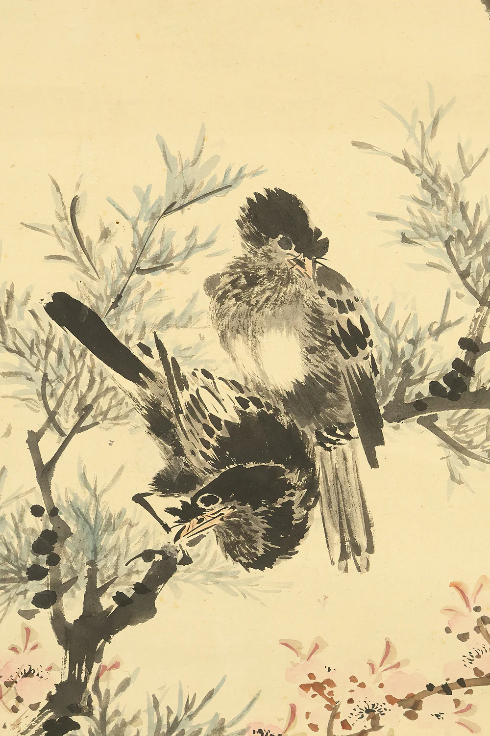 伊豆原麻谷 Izuhara Makoku (1778-1860) Japanese antique art kakejiku kakemono wall hanging scroll / Two Birds Perched on Plum Tree RE580 - Image 7