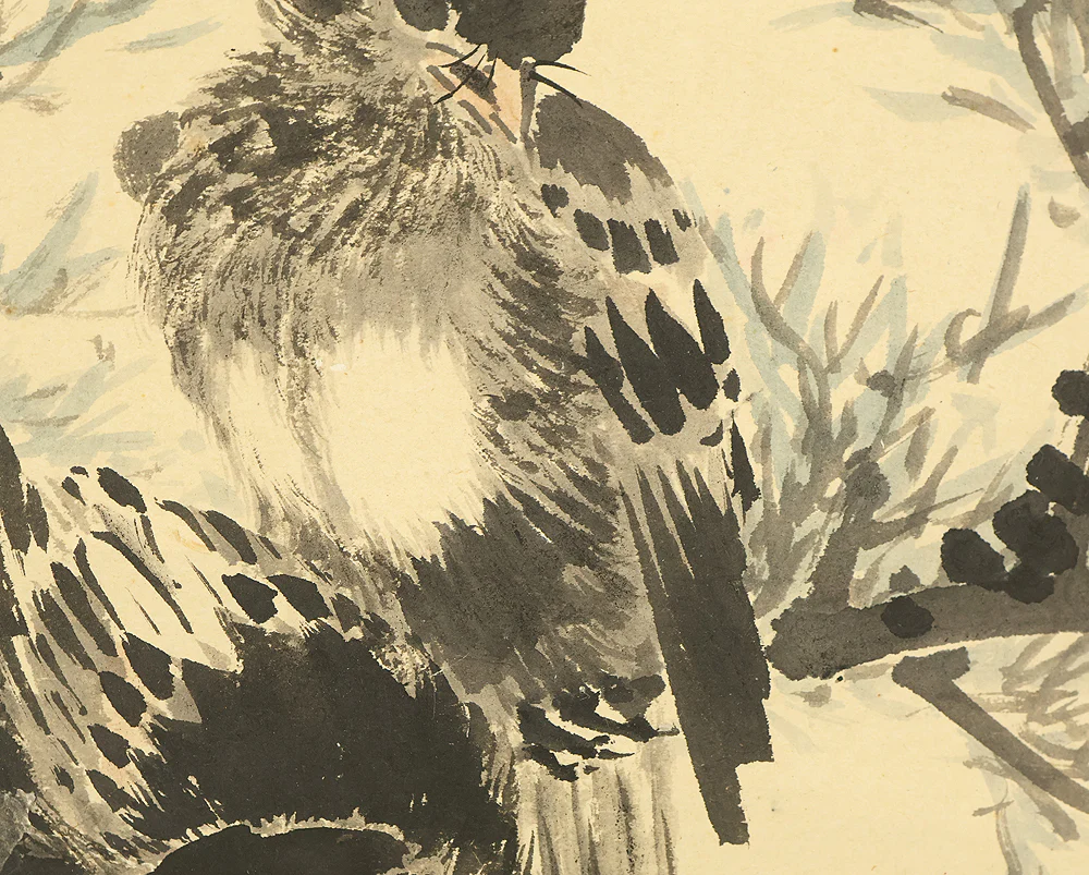 伊豆原麻谷 Izuhara Makoku (1778-1860) Japanese antique art kakejiku kakemono wall hanging scroll / Two Birds Perched on Plum Tree RE580 - Image 9