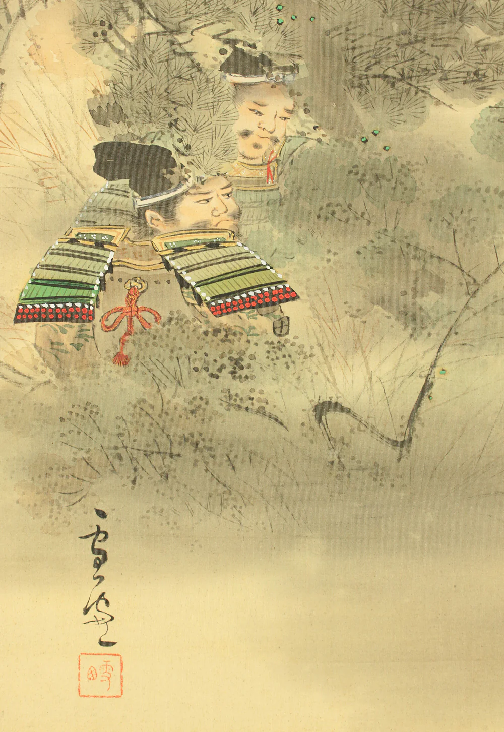 小磯前雪窓 Koisozaki Sessô (1832-1902) Japanese art Paired kakejiku kakemono wall hanging scrolls / 楠正成 遺訓之図 - Sakurai no parting 桜井の別れ, 源義光 授秘曲図 - Ashigara Pass 足柄峠 RC935 - Image 28
