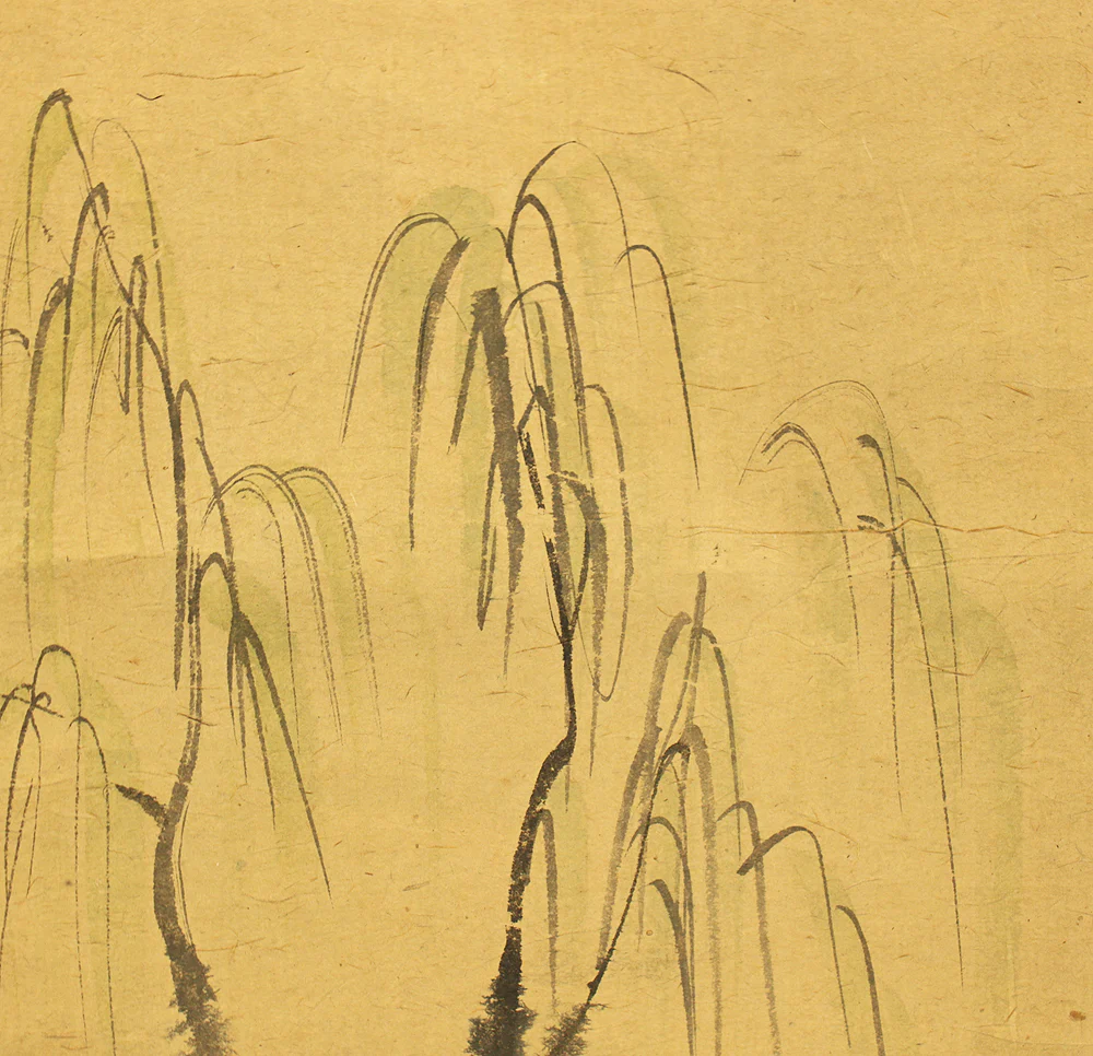 大田垣蓮月 Otagaki Rengetsu (1791-1875) Japanese antique art kakejiku kakemono wall hanging scroll / Waka Poem ももとせも~ and Riverside Willow Sansui Landscape with Box RC880 - Image 11