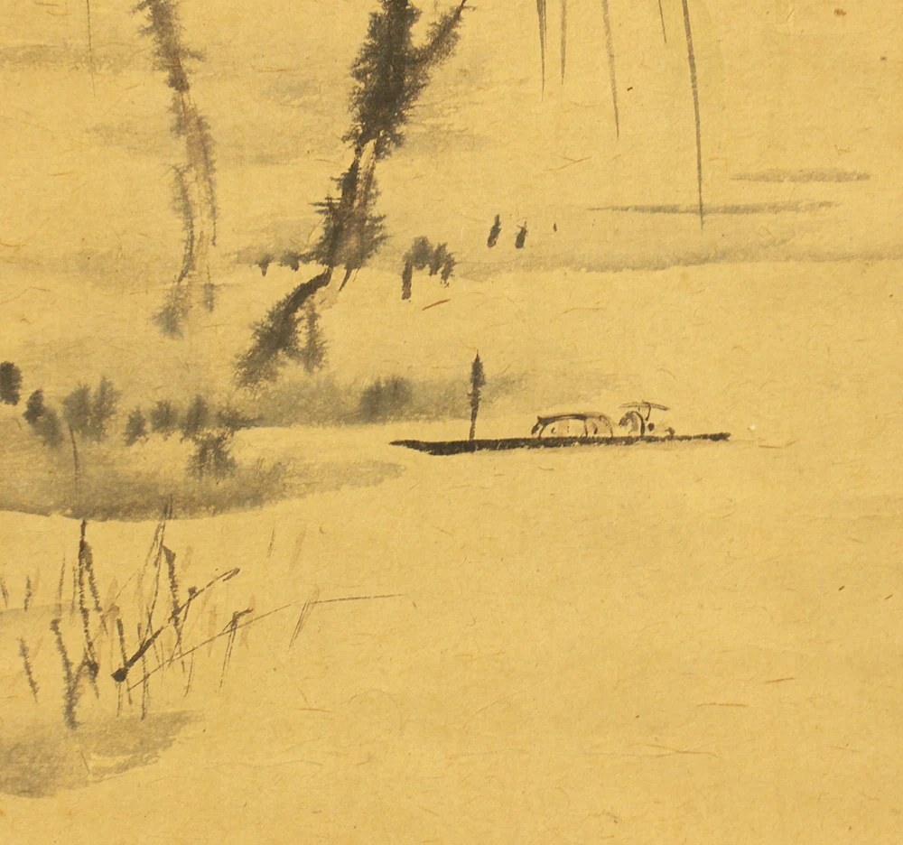 大田垣蓮月 Otagaki Rengetsu (1791-1875) Japanese antique art kakejiku kakemono wall hanging scroll / Waka Poem ももとせも~ and Riverside Willow Sansui Landscape with Box RC880 - Image 12