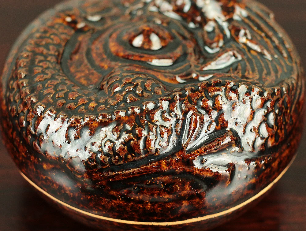 佐久間芳丘 Sakuma Hokyu (b1911) 松古窯 Shoko kiln Dragon design 松阪萬古焼 Matsusaka Banko yaki Kogo Incense Container with Original Box (Tomobako) / Japanese Tea Ceremony Utensil VA128 - Image 10