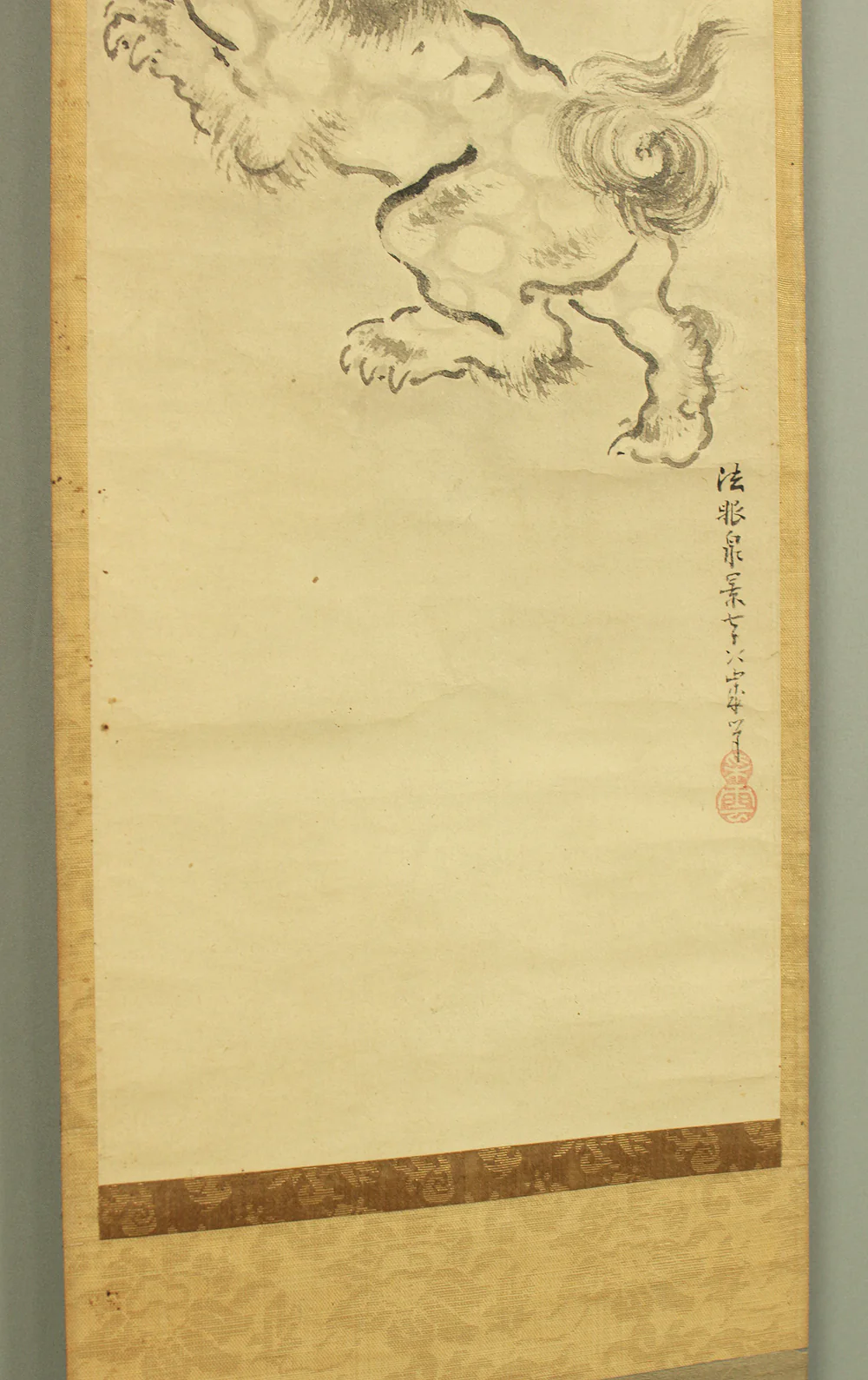 佐々木泉景 Sasaki Senkei (1773-1848) Japanese antique art a set of three kakejiku kakemono wall hanging scroll / Rising Sun, Karajishi Lion and Waterfall with Box RD407 - Image 14