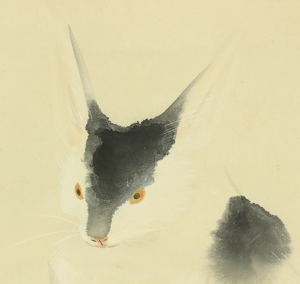 田中以知庵 Tanaka Ichian (1893-1958) Japanese art kakejiku kakemono wall hanging scroll / Black-and-White Spotted Rabbit with Original Double Box (Tomobako) RB686 - Image 6