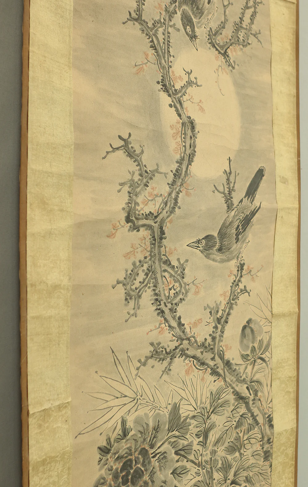 田能村竹田 Tanomura Chikuden (1777-1835) Japanese antique art kakejiku kakemono wall hanging scroll / Moon, Crested Myna, Peony, Bamboo with Appraised Box by Tanomura Chokunyu RA253 - Image 18
