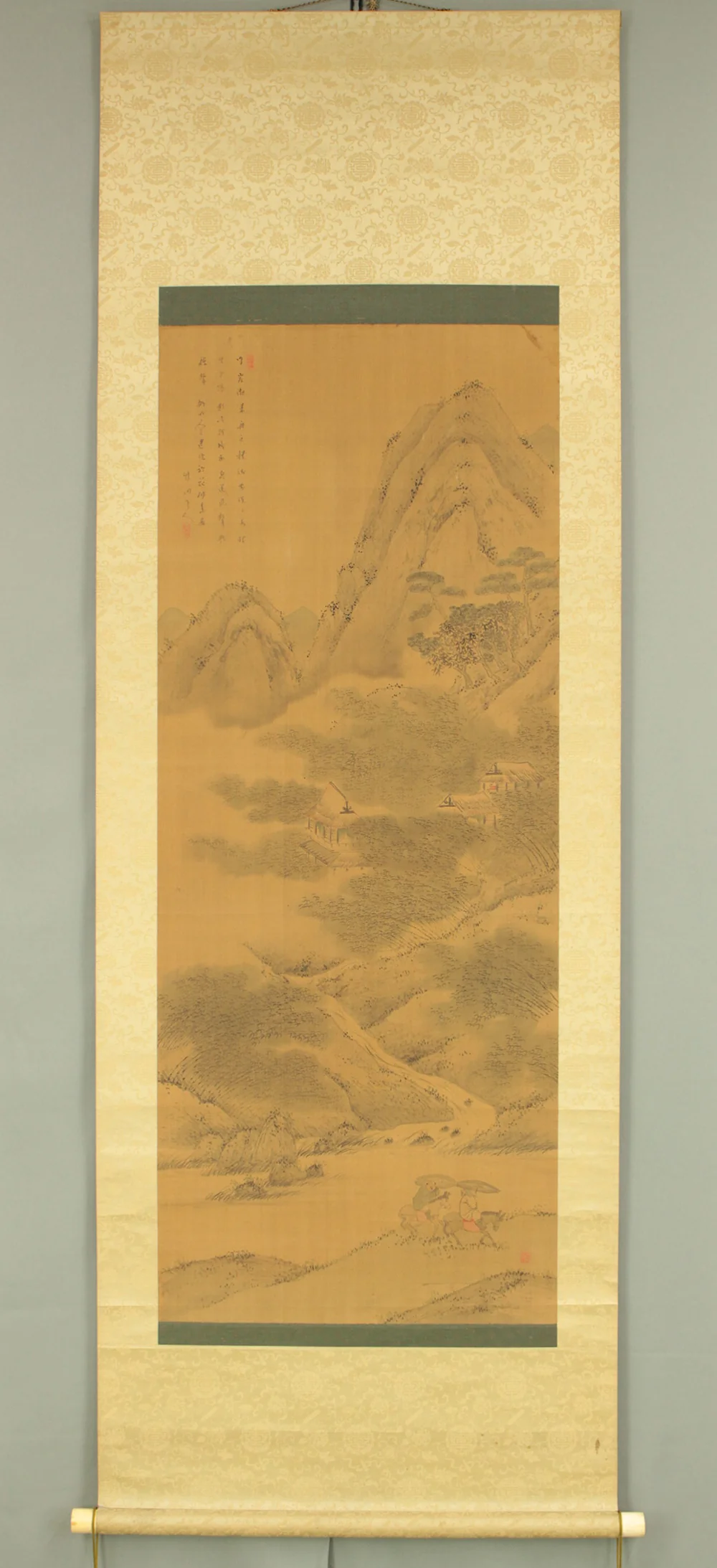 田能村竹田 Tanomura Chikuden (1777-1835) Japanese antique art kakejiku kakemono wall hanging scroll / Valley Landscape Bamboo Groves and Village with Appraised Box RD789 - Image 2