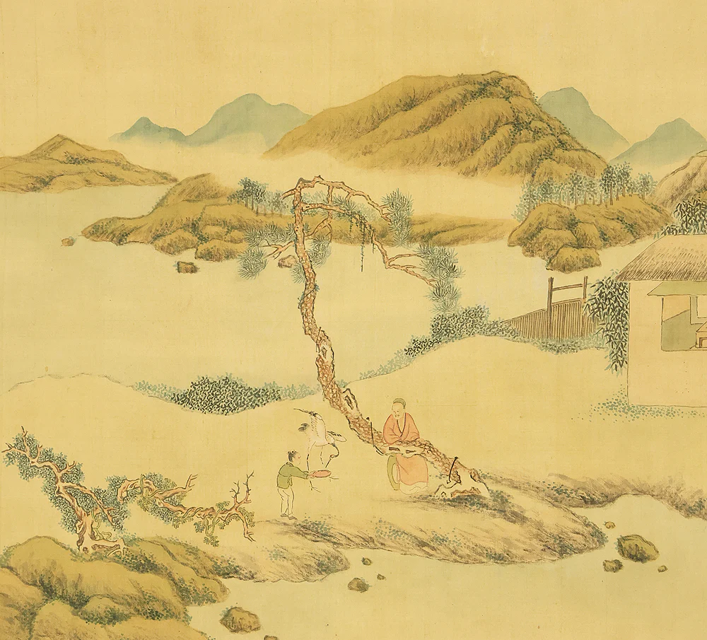 田能村竹田 Tanomura Chikuden (1777-1835) Japanese antique art kakejiku kakemono wall hanging scroll / Zen-inspired Painting of Recluse Accompanied by Crane 小隠伴鶴図 with Appraised Box by Tanomura Chokunyu RD853 - Image 10