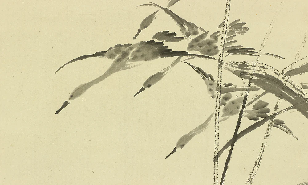 荒木十畝 ARAKI JIPPO (1872-1944) Japanese antique art kakejiku kakemono wall hanging scroll / Flock of wild geese & reed W393 - Image 8