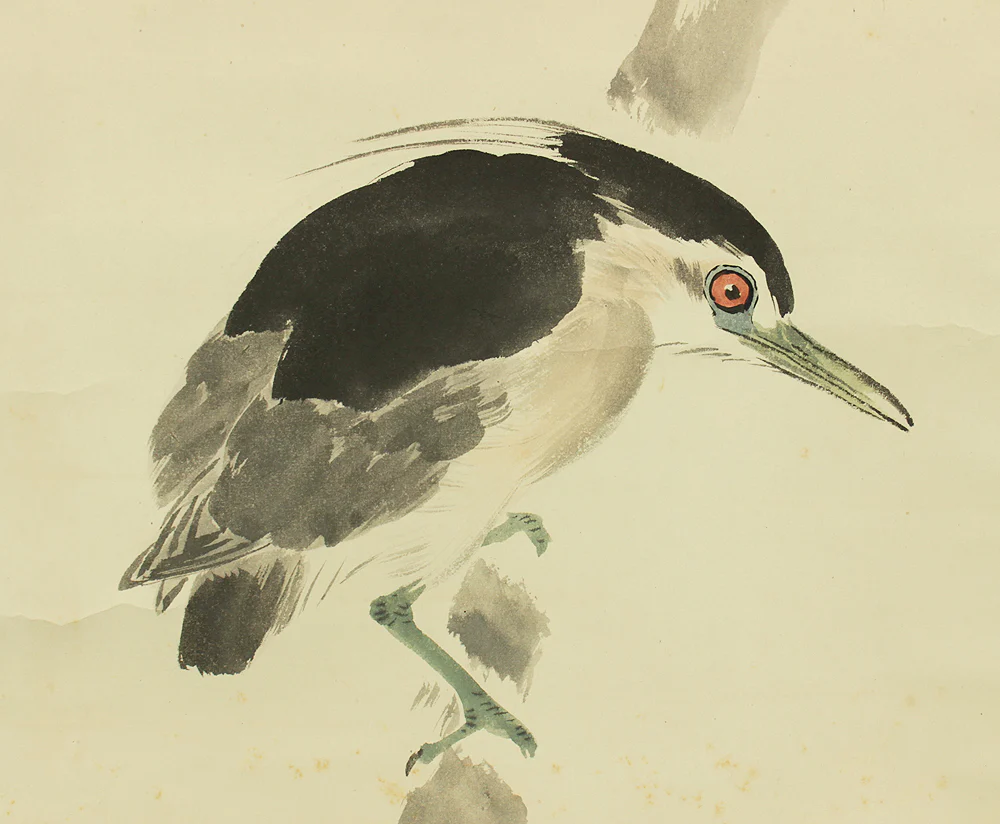 荒木十畝 Araki Jippo (1872-1944) Japanese art kakejiku kakemono wall hanging scroll / Willow and Heron with Original Double Box (Tomobako) RD330 - Image 10