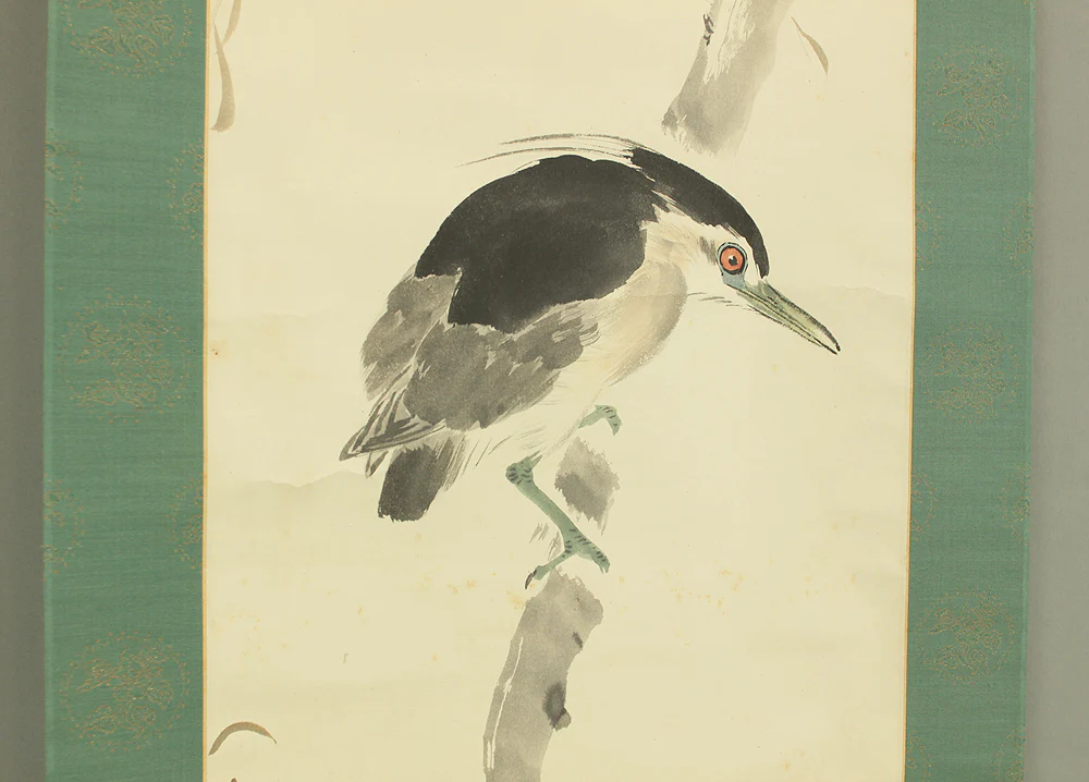 荒木十畝 Araki Jippo (1872-1944) Japanese art kakejiku kakemono wall hanging scroll / Willow and Heron with Original Double Box (Tomobako) RD330 - Image 16