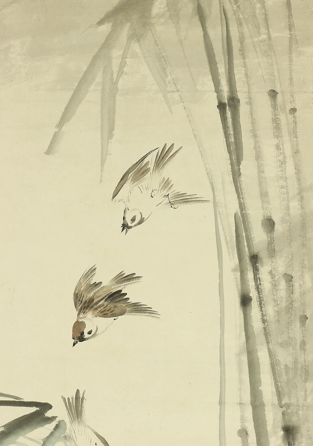 荒木寛畝 Araki Kanpo (1831-1915) Japanese art kakejiku kakemono wall hanging scroll / Many Sparrows Happily Playing in Bamboo Grove with Original Box (Tomobako) RC292 - Image 5