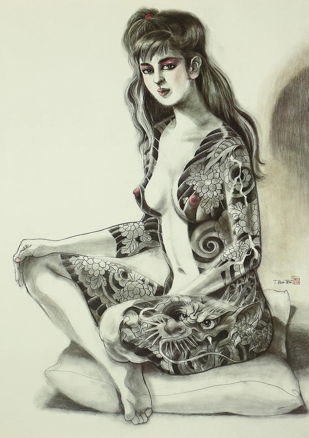 凡天太郎 Bonten Taro (1929-2008) Photolithograph complete 12pcs 'Yōen irezumi bijin gashū'「妖艶刺青美人画集」(Collection of Voluptuous Tattooed Beauties) - 1970-80s NW636 - Image 63