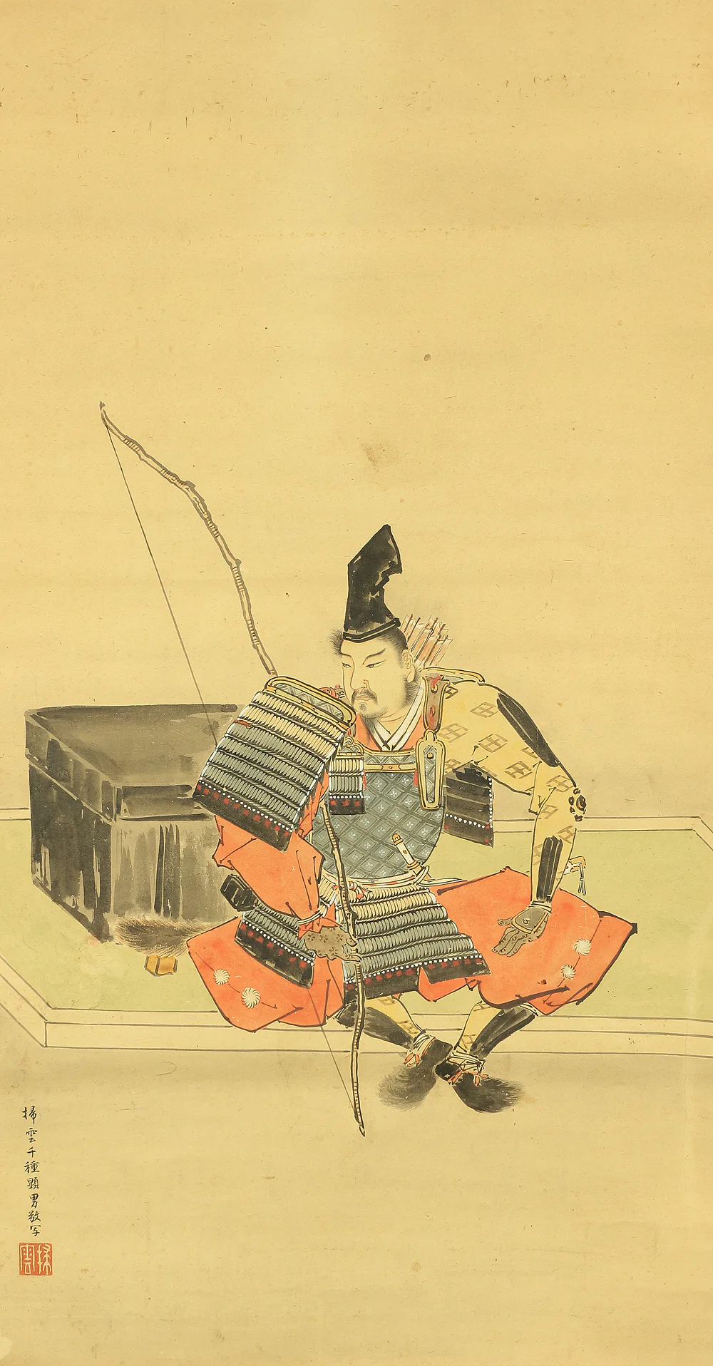 千種掃雲 Chigusa Soun (1873-1944) Japanese art kakejiku kakemono wall hanging scroll / Armored Samurai with Long Bow RB968 - Image 5
