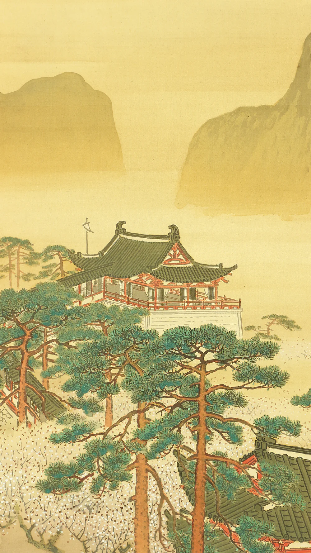 千種掃雲 Chigusa Soun (1873-1944) Japanese art paired kakejiku kakemono wall hanging scrolls / Mount Horai Landscape Rising Sun Three Cranes Pine Tree Plum with Box RA827 - Image 20