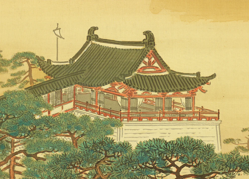 千種掃雲 Chigusa Soun (1873-1944) Japanese art paired kakejiku kakemono wall hanging scrolls / Mount Horai Landscape Rising Sun Three Cranes Pine Tree Plum with Box RA827 - Image 21