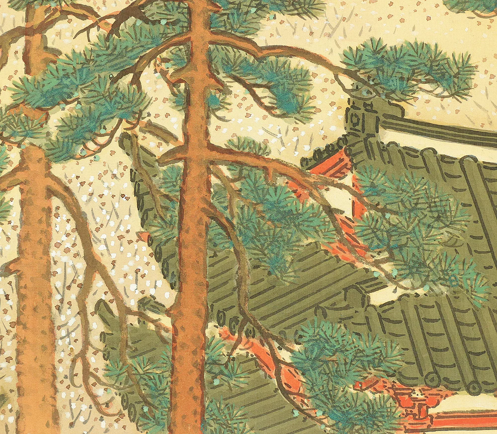 千種掃雲 Chigusa Soun (1873-1944) Japanese art paired kakejiku kakemono wall hanging scrolls / Mount Horai Landscape Rising Sun Three Cranes Pine Tree Plum with Box RA827 - Image 24