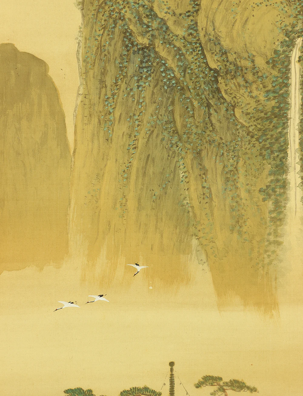 千種掃雲 Chigusa Soun (1873-1944) Japanese art paired kakejiku kakemono wall hanging scrolls / Mount Horai Landscape Rising Sun Three Cranes Pine Tree Plum with Box RA827 - Image 6