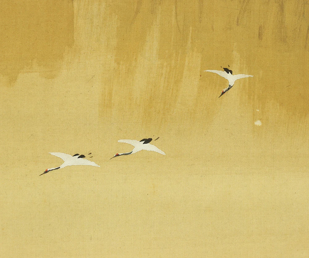 千種掃雲 Chigusa Soun (1873-1944) Japanese art paired kakejiku kakemono wall hanging scrolls / Mount Horai Landscape Rising Sun Three Cranes Pine Tree Plum with Box RA827 - Image 7