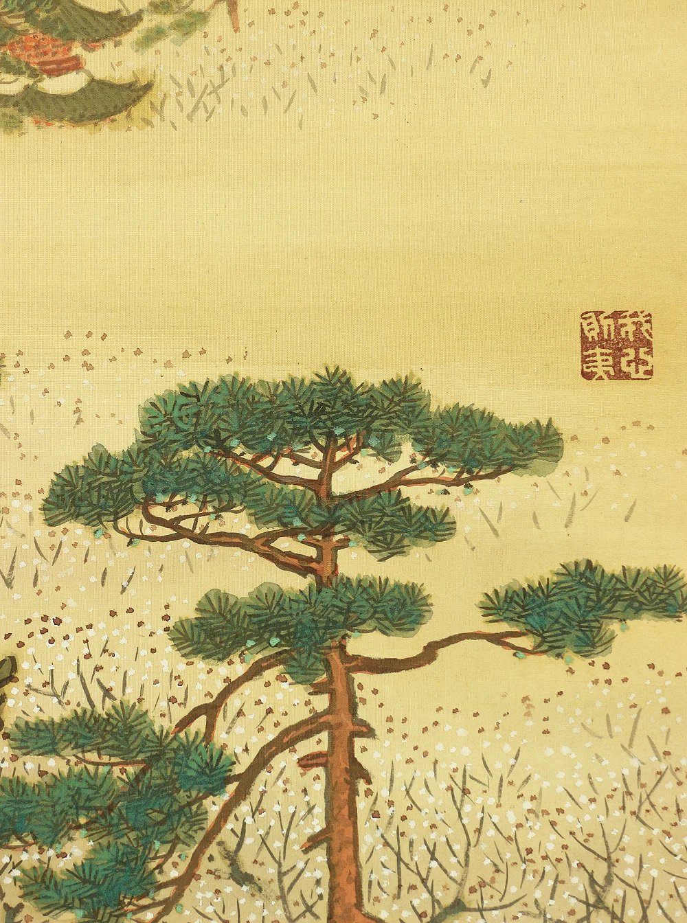 千種掃雲 Chigusa Soun (1873-1944) Japanese art paired kakejiku kakemono wall hanging scrolls / Mount Horai Landscape Rising Sun Three Cranes Pine Tree Plum with Box RA827 - Image 9