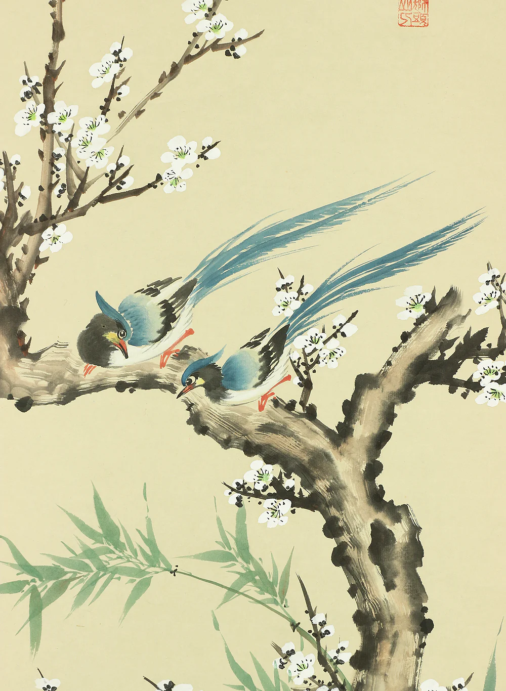 獅頭山人 Chinese art kakejiku kakemono wall hanging scroll / Flowers & Birds with Original Box (Tomobako) A186 - Image 7