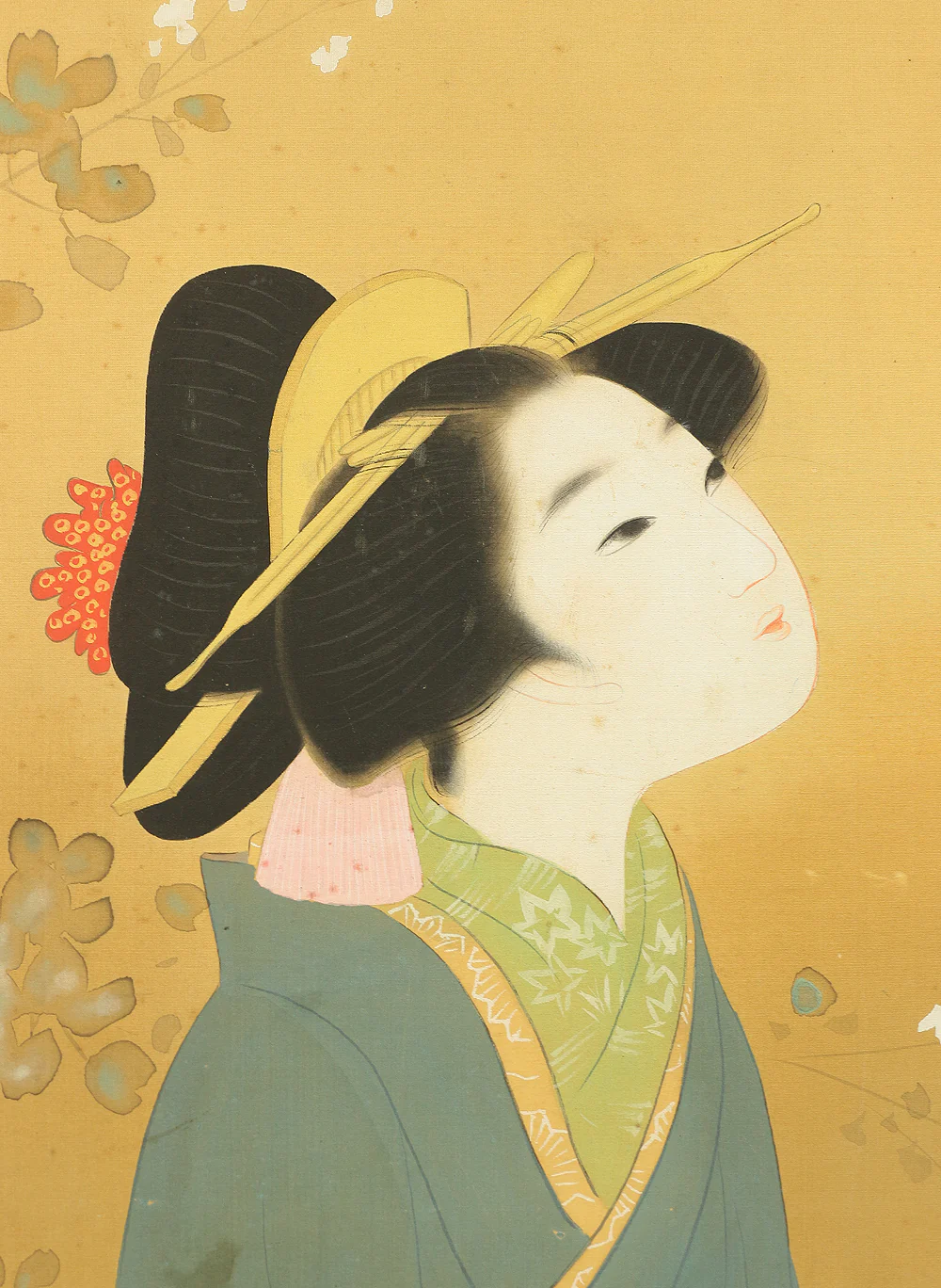 不動立山 Fudō Ritsuzan (1886-1975) Japanese Byobu Folding Screen Room divider 2 panels / Two Kimono Beautiful Women, White Bush Clovers, and Narcissus VA213 - Image 23