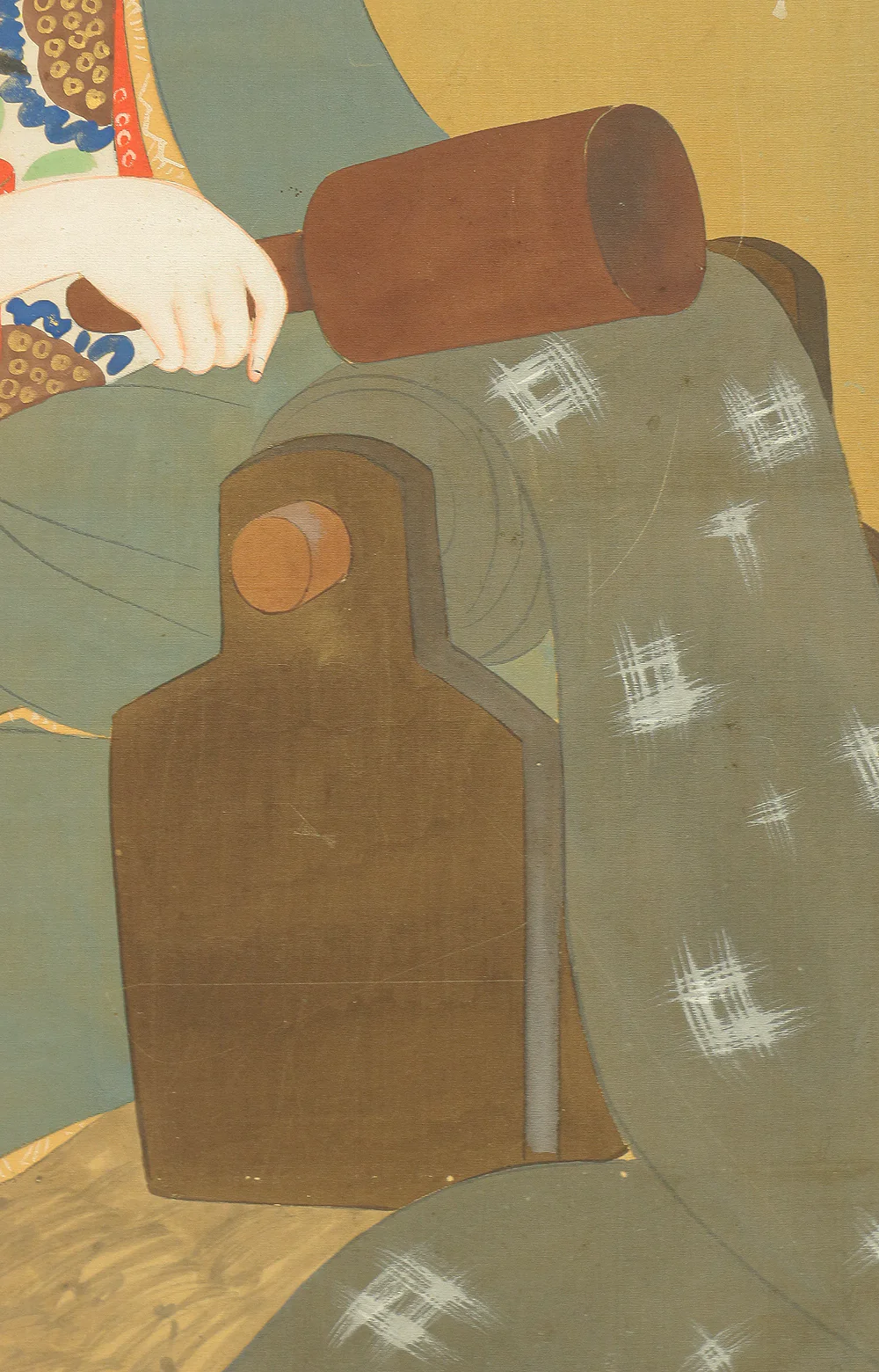 不動立山 Fudō Ritsuzan (1886-1975) Japanese Byobu Folding Screen Room divider 2 panels / Two Kimono Beautiful Women, White Bush Clovers, and Narcissus VA213 - Image 27